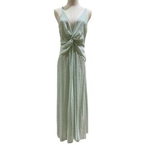 TOPSHOP Dress Mint Green Silver Spot Twist V Neck Maxi Long SZ 8 US NEW